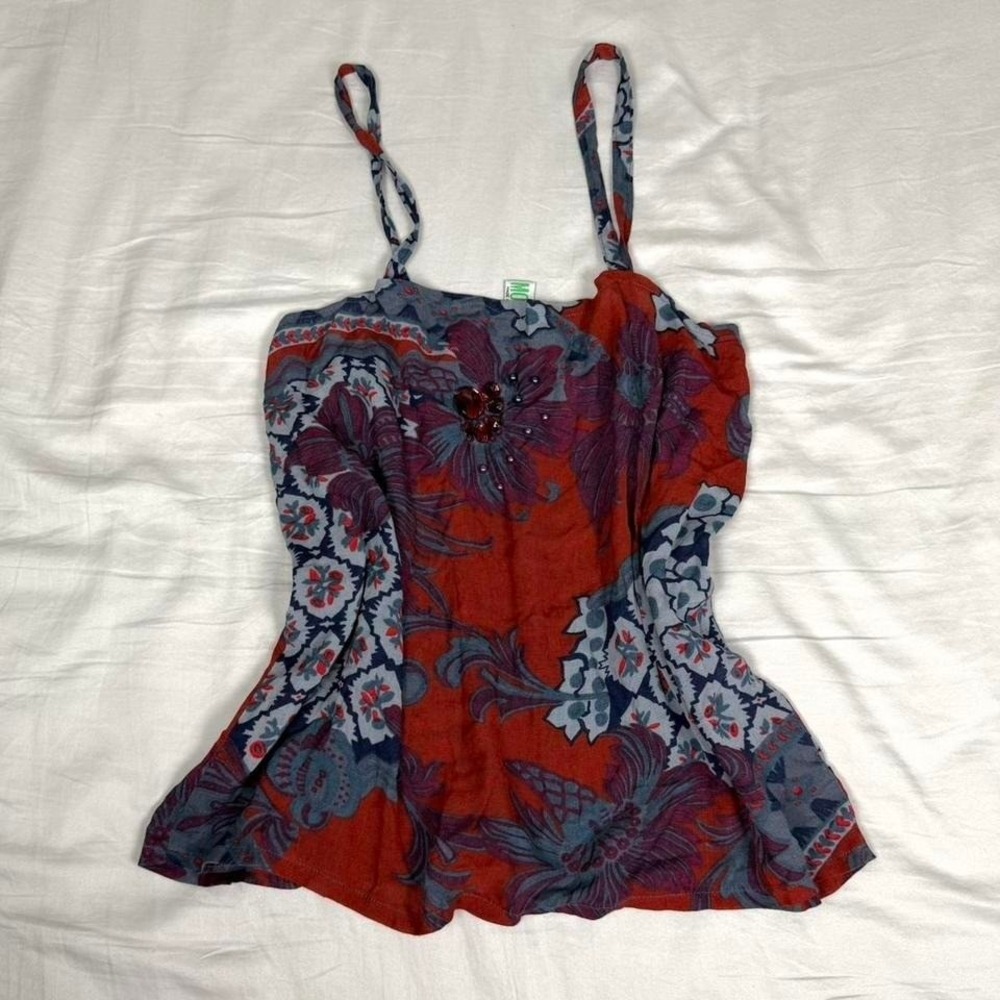 y2k Euro Lisa Moda red beaded fairy boho sheer tank top
